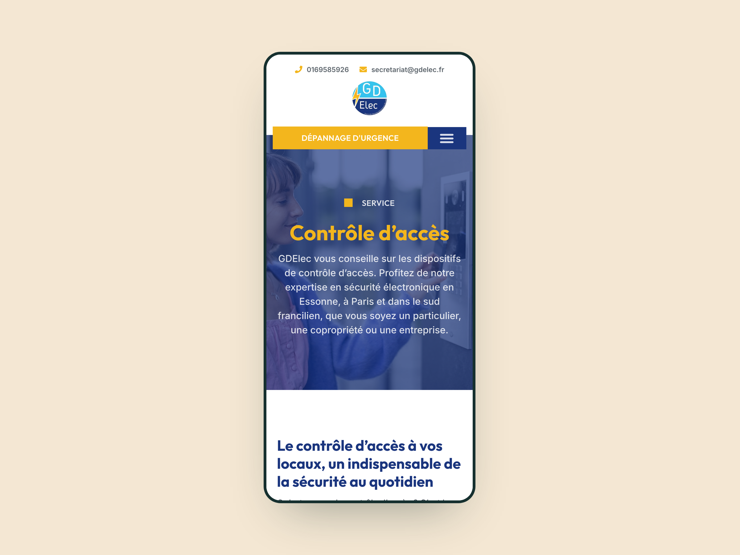 GDElec 3 Page du service Contrôle d'accès du site de GDElec sur mobile